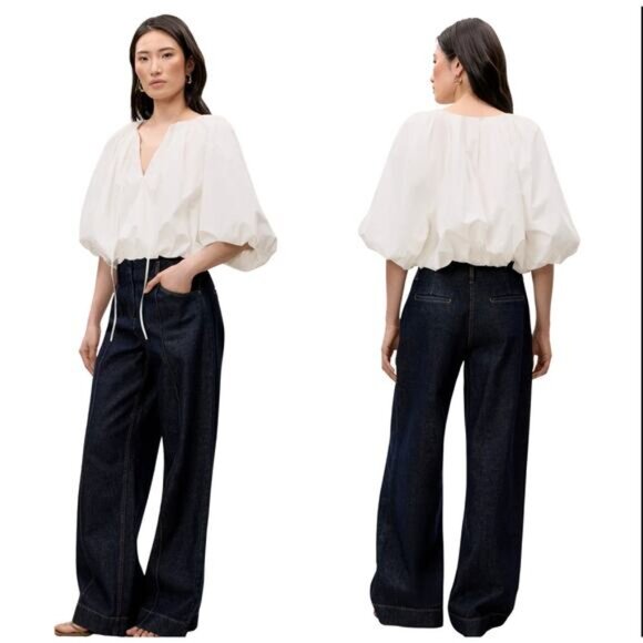 NEW Rebecca Taylor Puff Cuffs Short Sleeve Priya Bubble Top White Size: XS - Picture 1 of 8